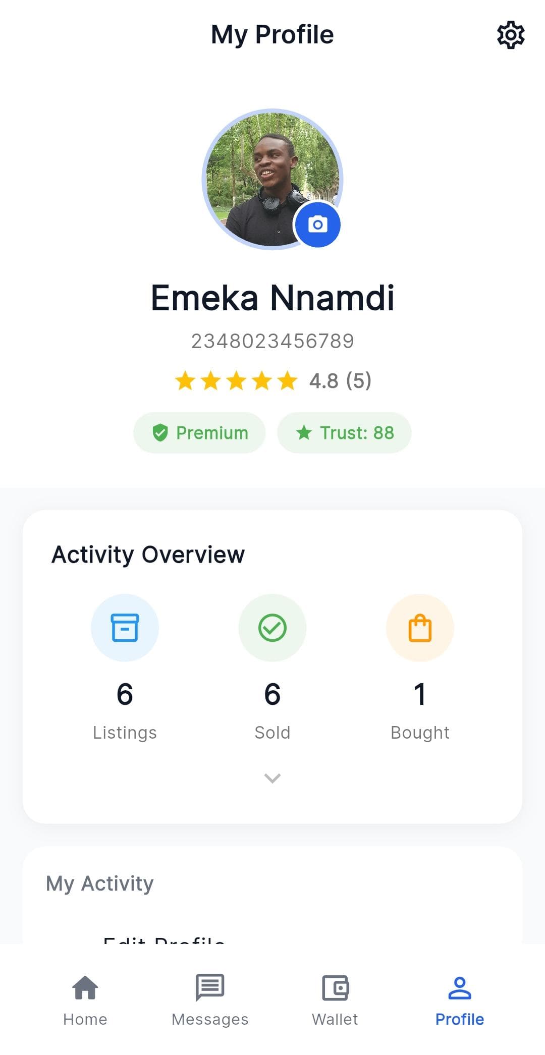 Swap profile and account screen